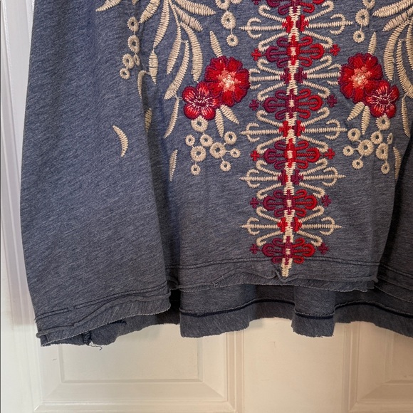 Embroidered Floral V-Neck Top - Blue and Red - Picture 2 of 11